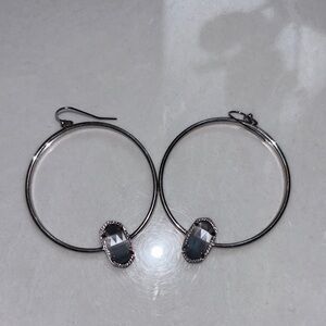 Kendra Scott Silver Hoop Earrings with Gray Gemstone